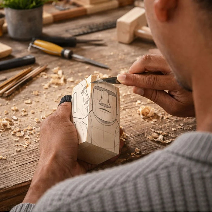 Mikamax Moai Carving Kit - Kit DIY de Sculpture sur Bois Île de Pâques