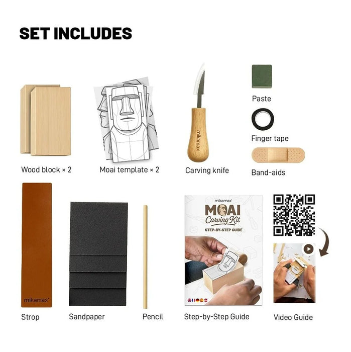 Mikamax Moai Carving Kit - Kit DIY de Sculpture sur Bois Île de Pâques