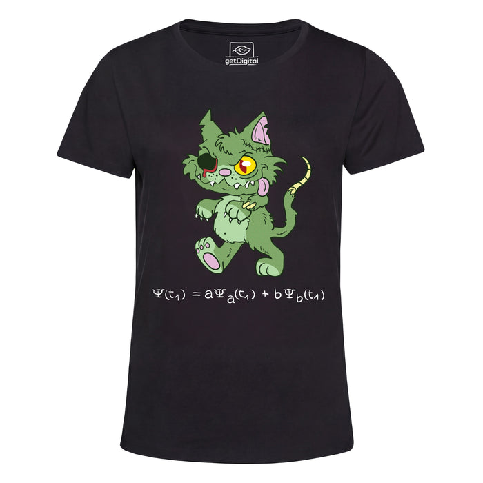 El Gato de Schrödinger - Edición Zombie - Vista principal Camiseta Chica Negro