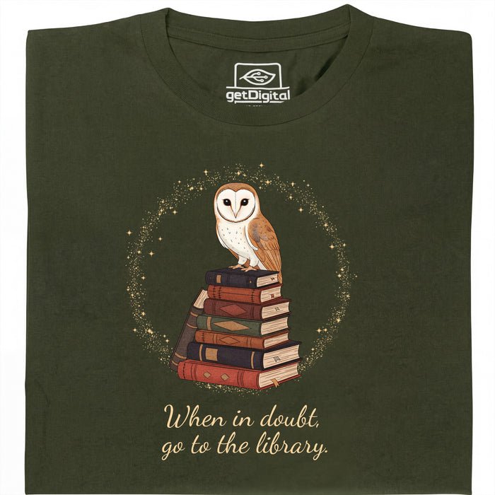When in doubt, go to the library - Vista principal Camiseta Verde Oscuro