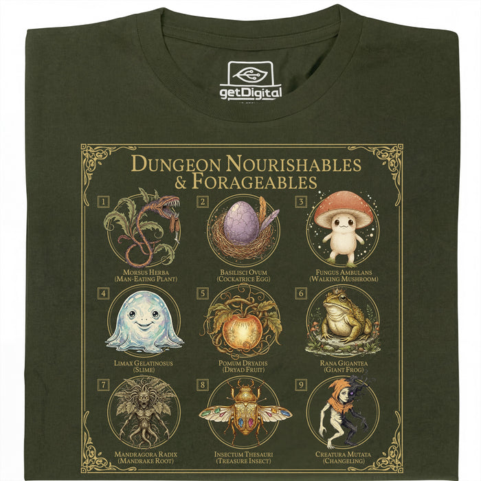 Dungeon Nourishables - Vista principal Camiseta Verde Oscuro