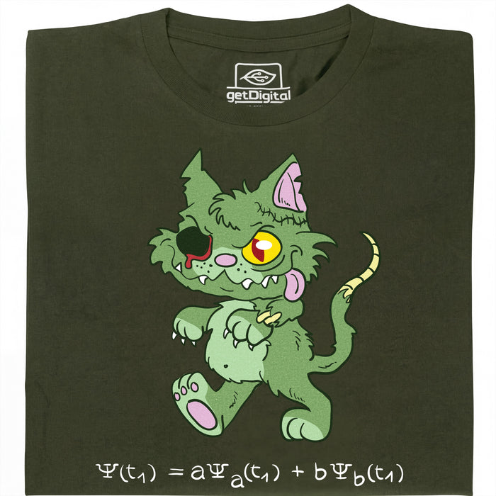El Gato de Schrödinger - Edición Zombie - Vista principal Camiseta Verde Oscuro