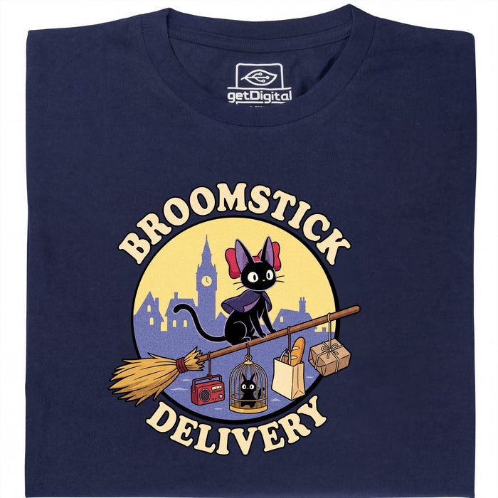 Broomstick Delivery - The Cat Takes Over the Delivery Service - Main view T-Shirt Navy Blue
