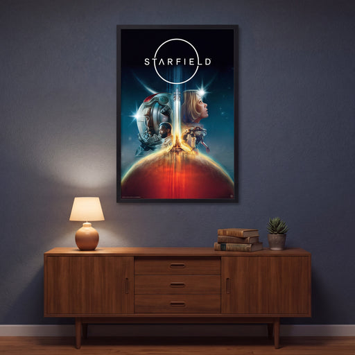 Starfield Poster: Reise durch das Weltall – Gerahmt an der Wand (Rahmen nicht enthalten)