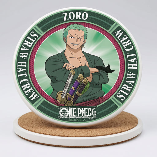 One Piece ceramic coaster with Roronoa Zoro design