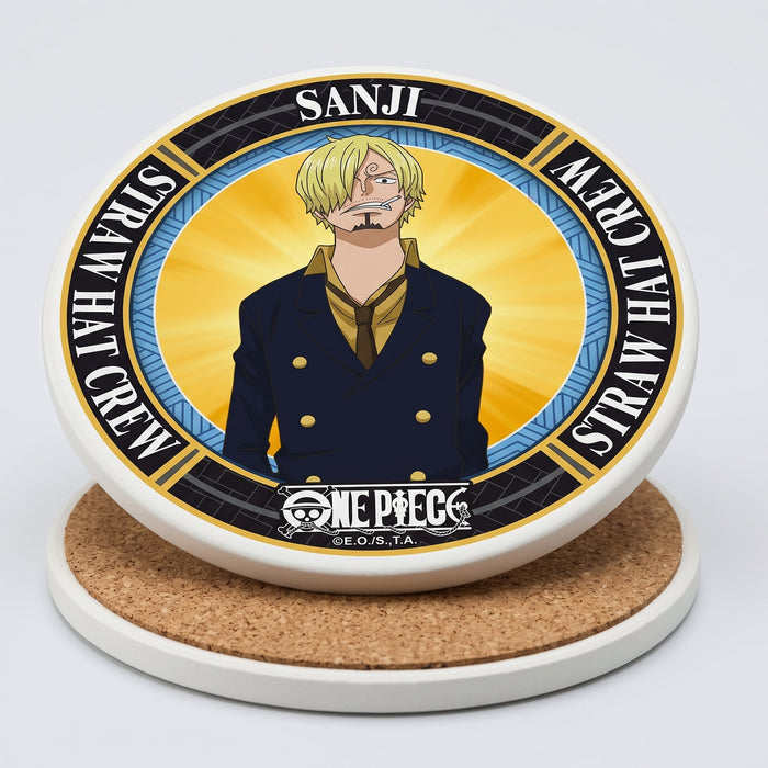 One Piece ceramic coaster with Sanji design, front view