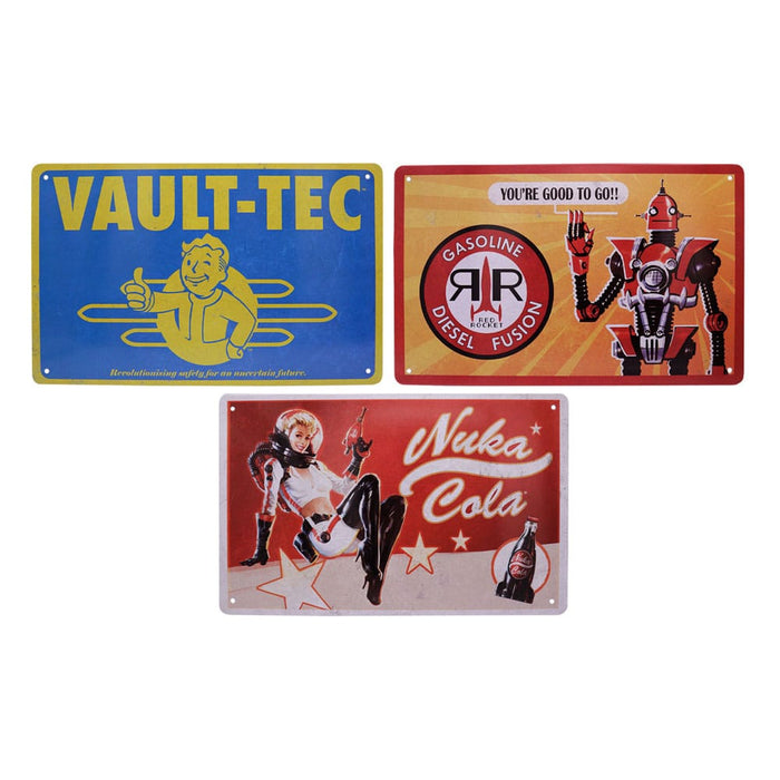 Fallout lot de 3 plaques en métal (Vault-Tec, Red Rocket, Nuka Cola)
