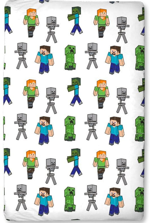 Minecraft Fitted Sheet with Steve, Alex and Creeper